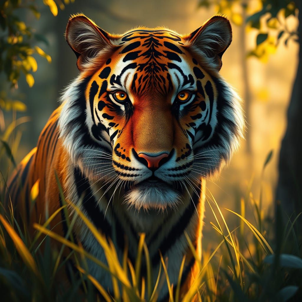 Tiger Emerges from Forest into Golden Grasslands