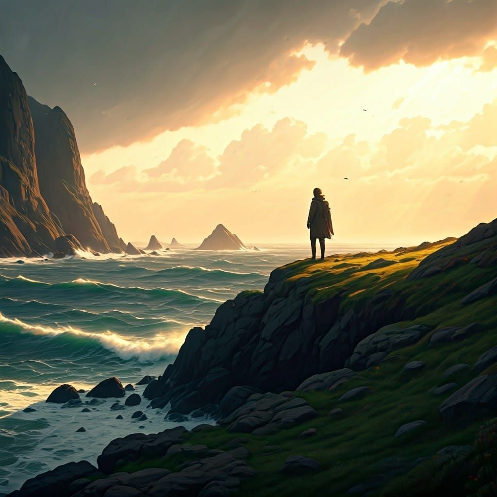 Ethereal Landscape at Sunset, in a Dramatic Aesthetic