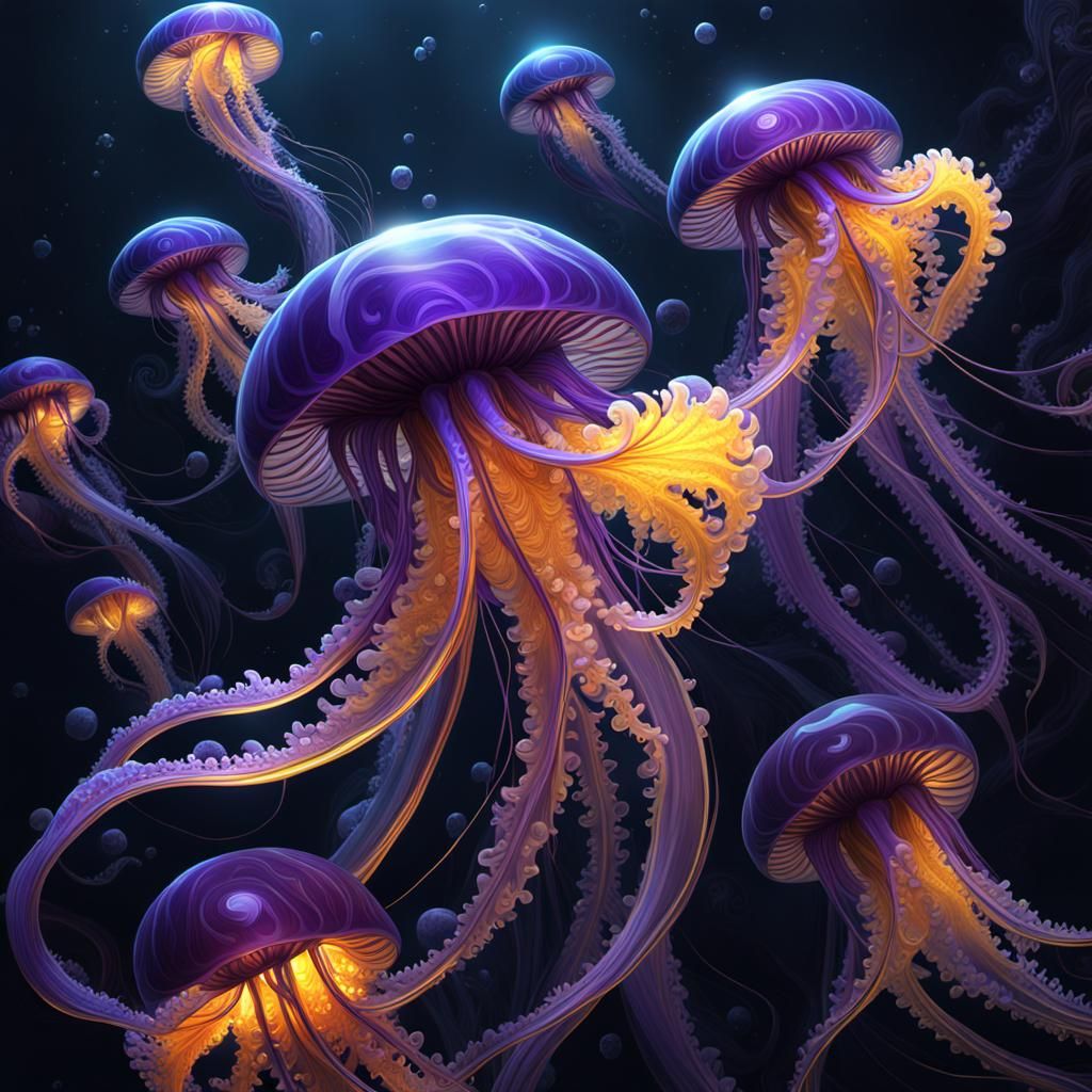 Fractal Jellyfish Tentacles in Dark Fantasy Style