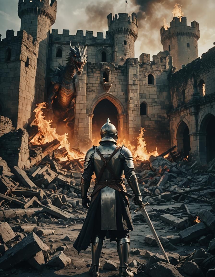 Knight in Ruins After Dragon Battle