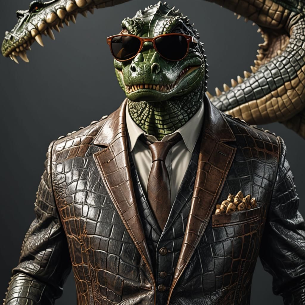 Crocodile in Leather Suit and Sunglasses