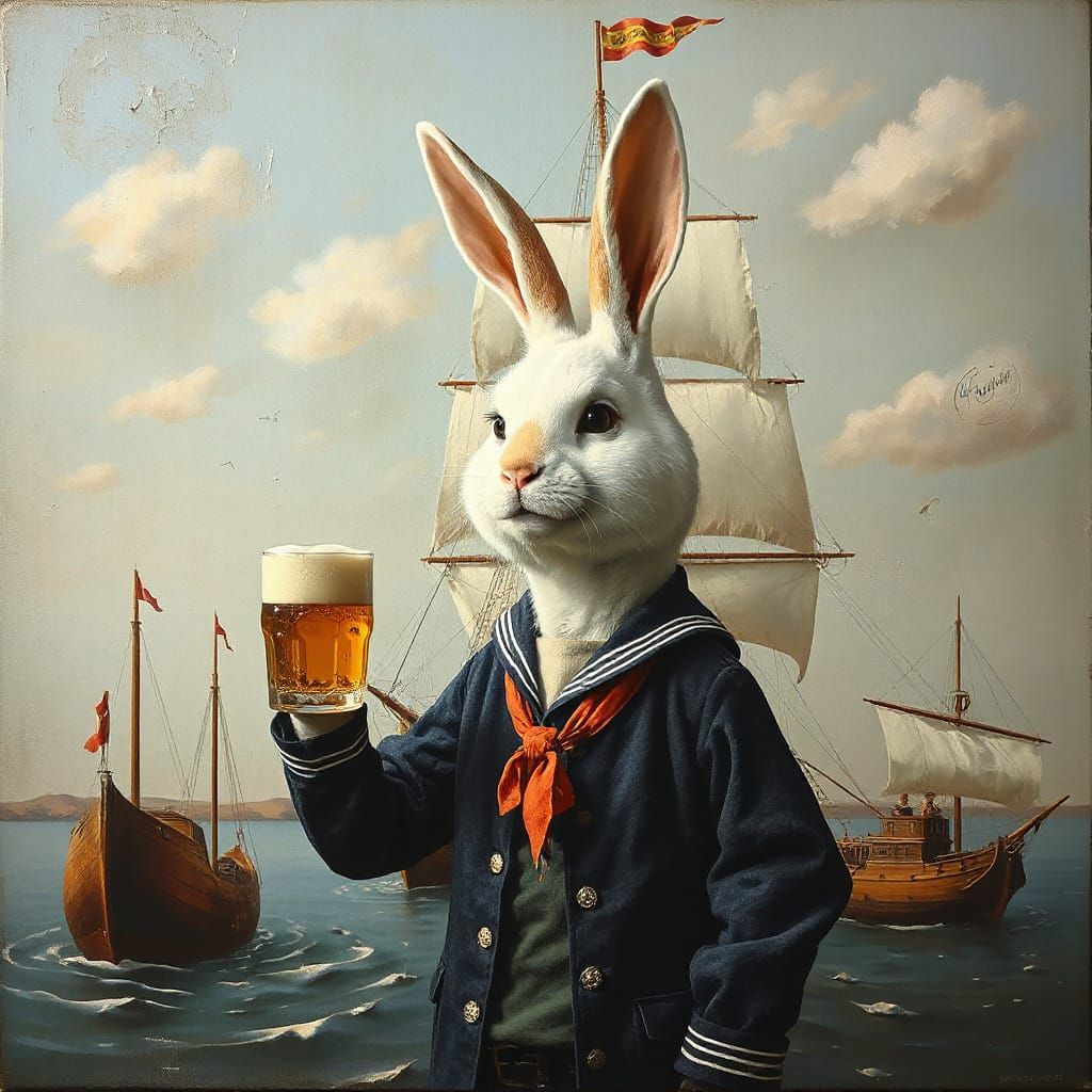 Surreal Tall Ship Drinks Beer in Dali-esque Dreamscape