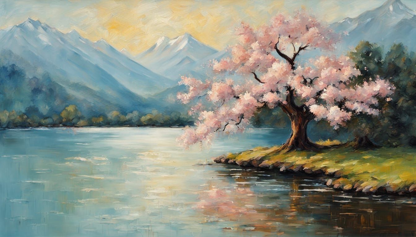 Isaac Levitan-Inspired Sakura Tree Landscape