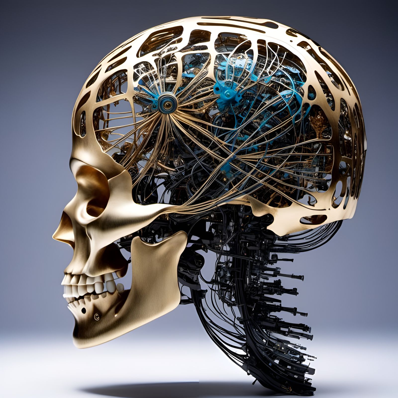 Cybernetic AI Brain Section in Holographic Style