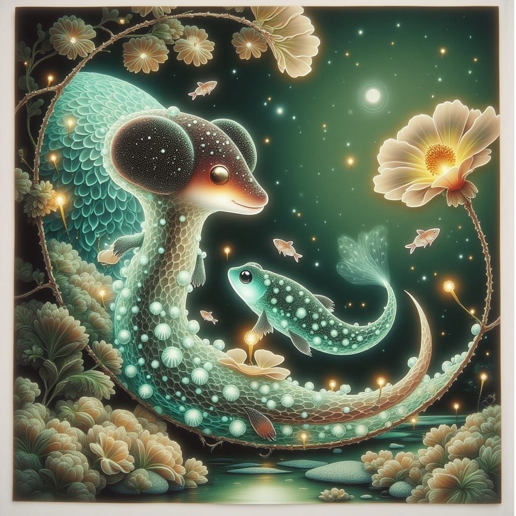 Surreal Underwater Creature in Stained Glass Reef