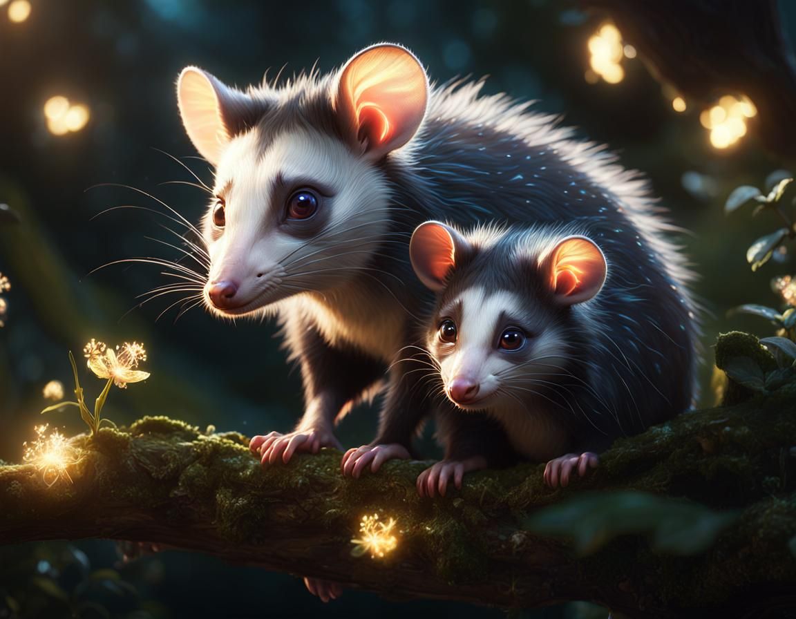Opossum mother and her youngster