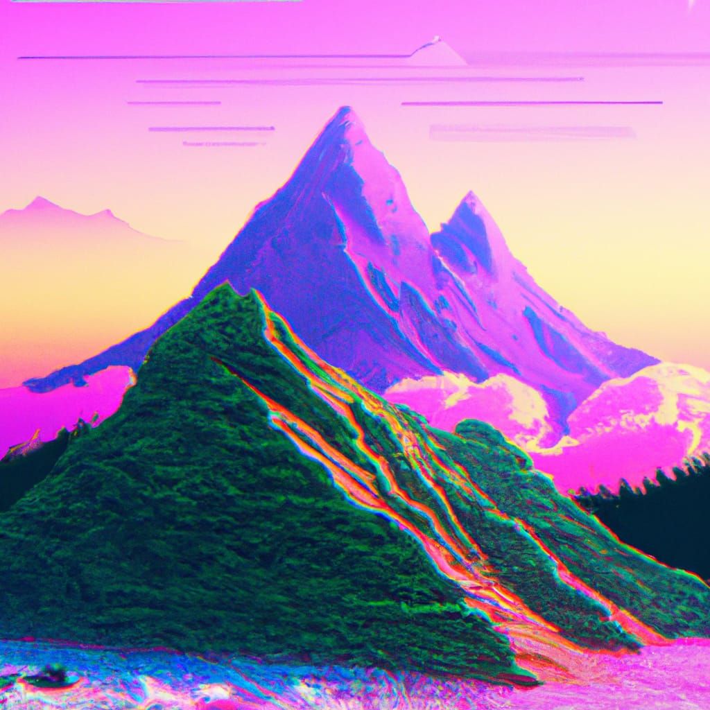 Vaporwave Mountain Digital Illustration
