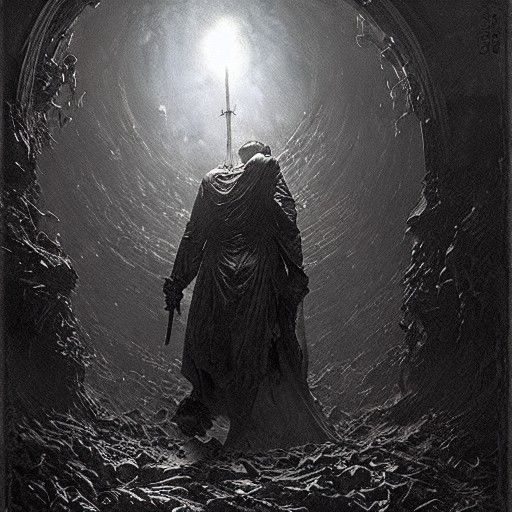 Horror Battle: Fighting Inner Demons in Doré Style