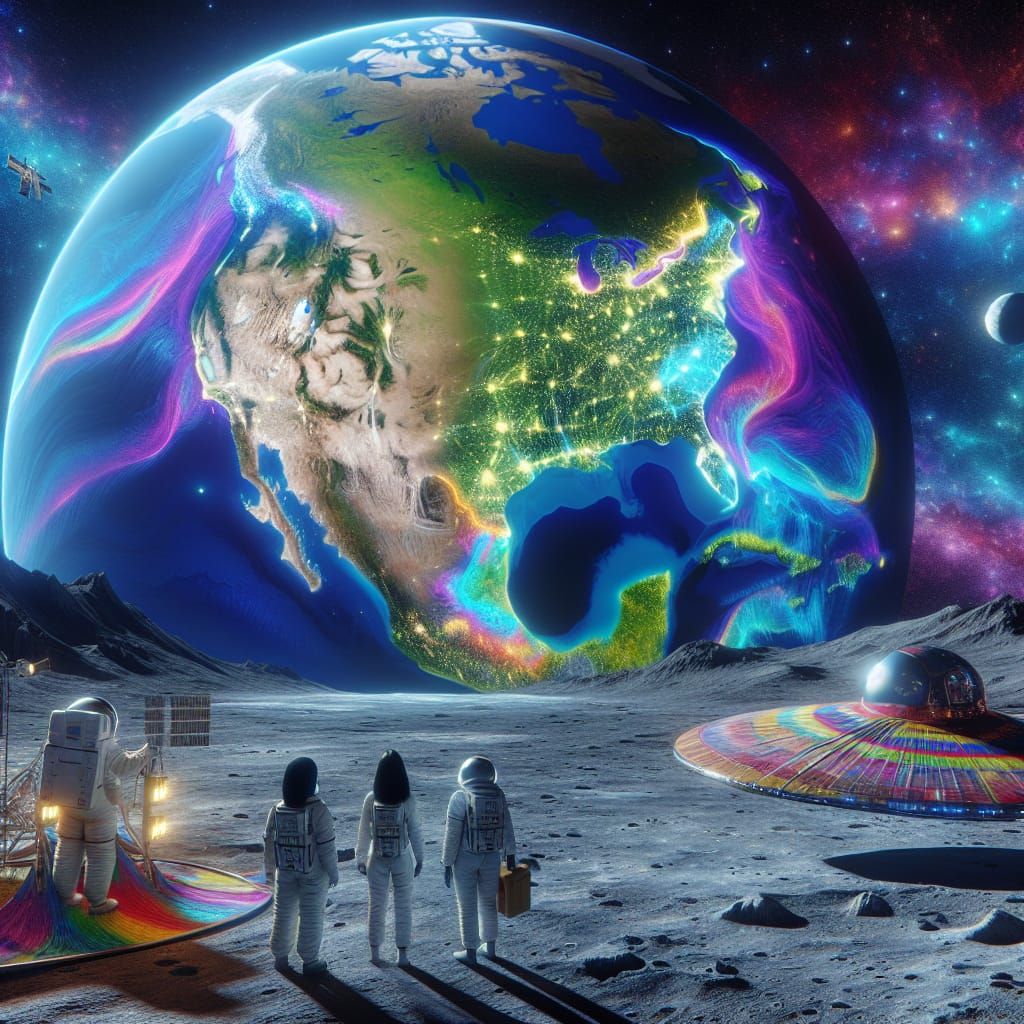 Holographic Moon Landscape with Astronauts