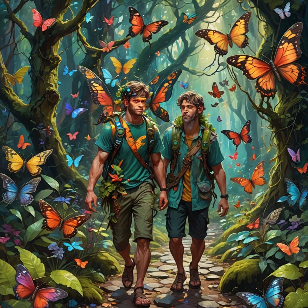 Cyclops in Enchanted Forest with Fairies and Butterflies