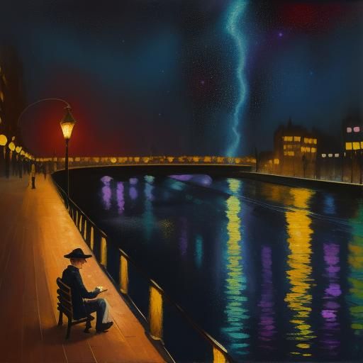 Victorian City Solitude: Neo-Impressionistic Oil Painting