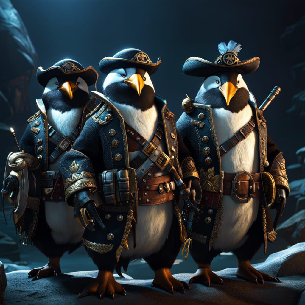 Penguin Pirates in a Sci-Fi Fantasy Scene