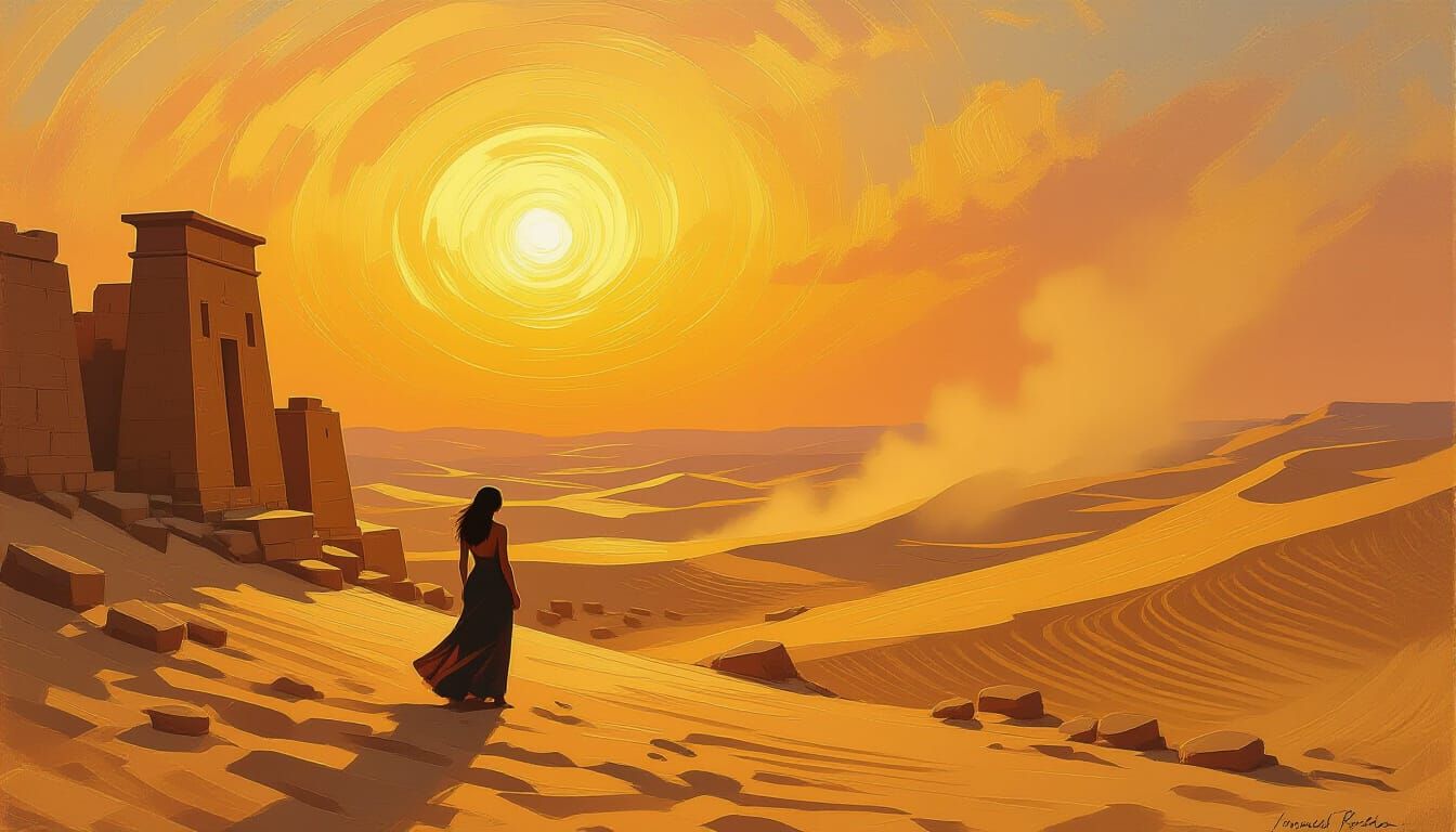 Impressionist Oil Painting of Ancient Egyptian Lost City