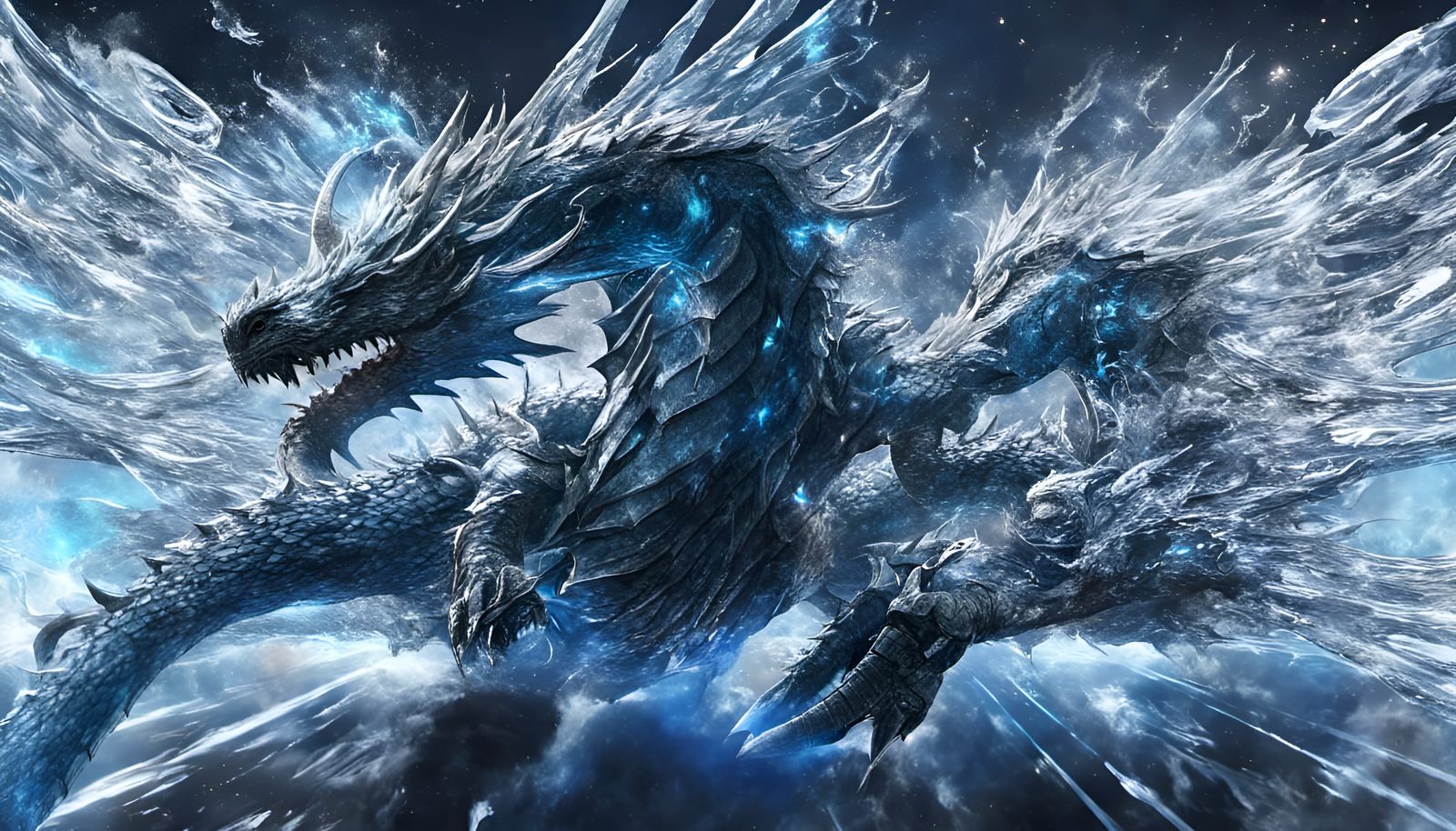 Chrome Ice Dragon in Space with Astral Entities