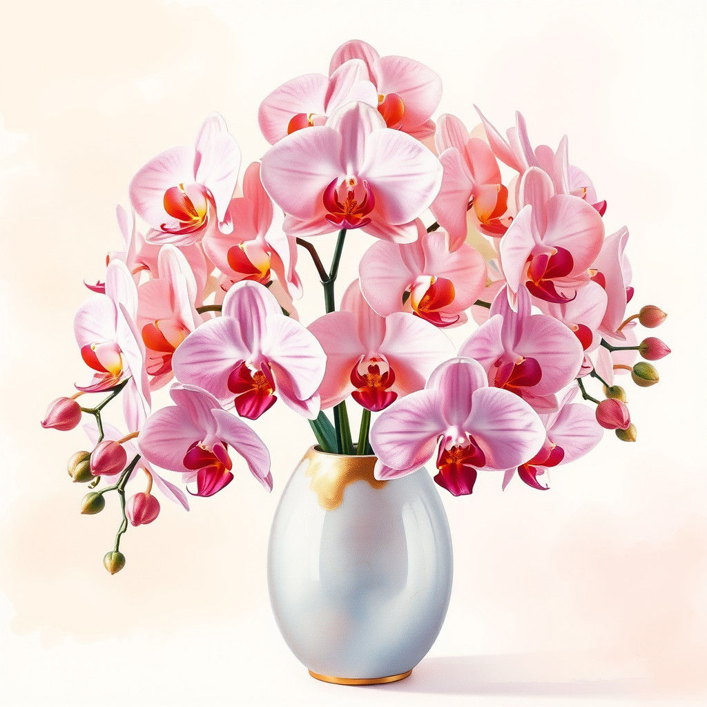 Orchids in Kintsugi Vase: Watercolor Botanical Art