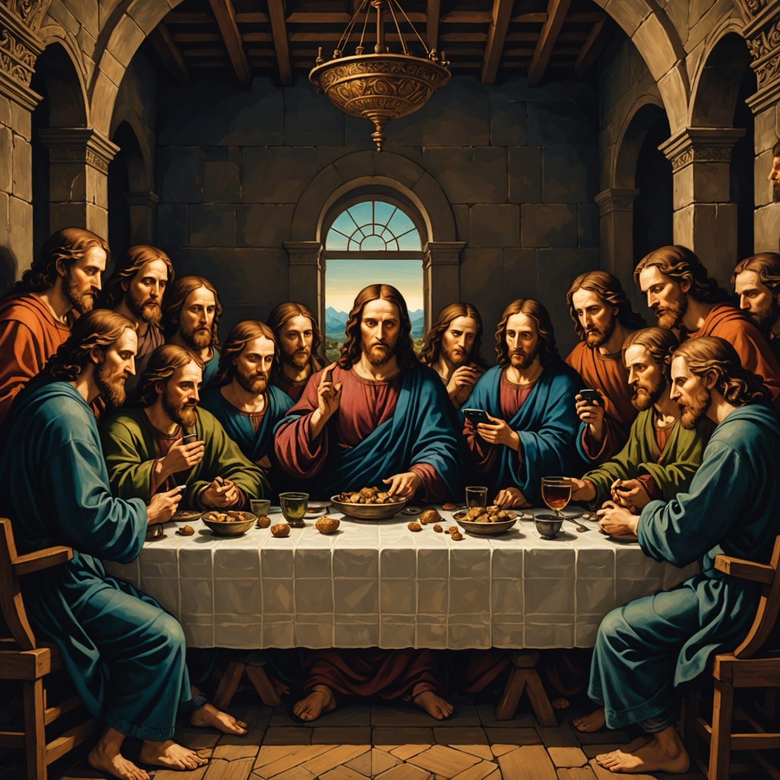 Apostles Check Phones at the Last Supper