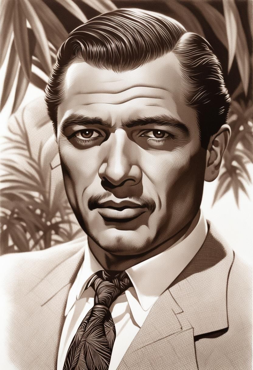 Vintage Hollywood Film Star in Jungle Portrait