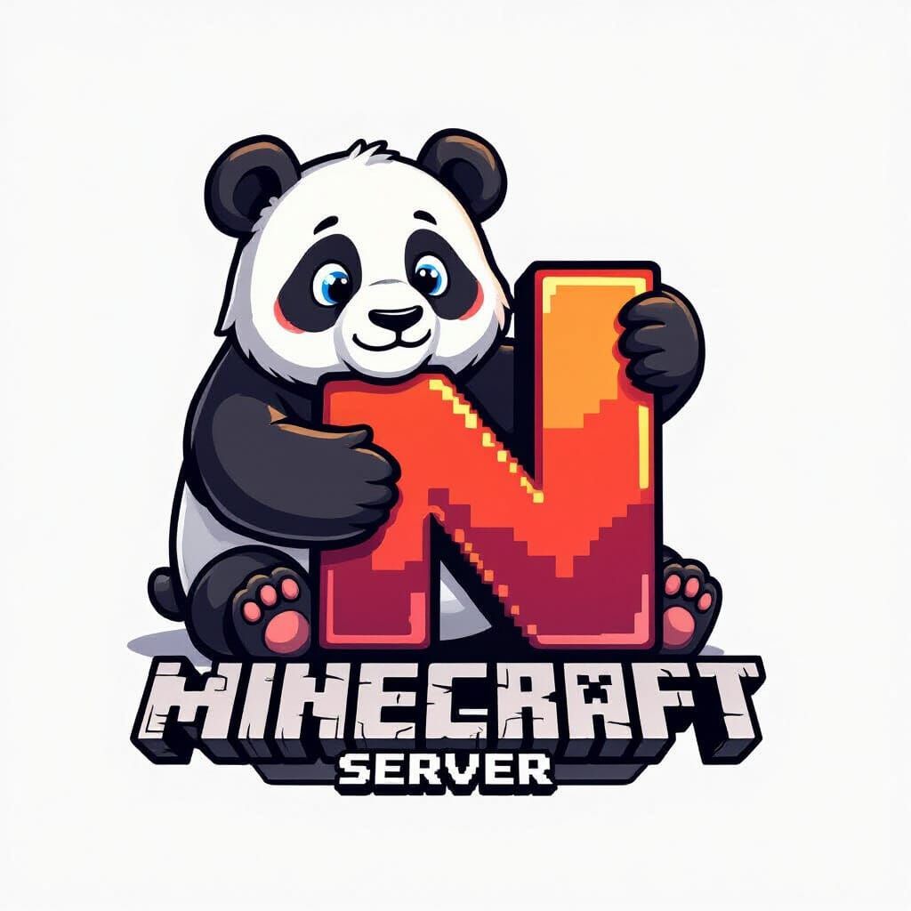 Minecraft Server Logo: Panda Hugging Red 'N'