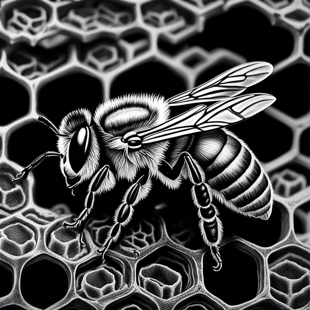 Detailed Charcoal Drawing of a Honey Bee