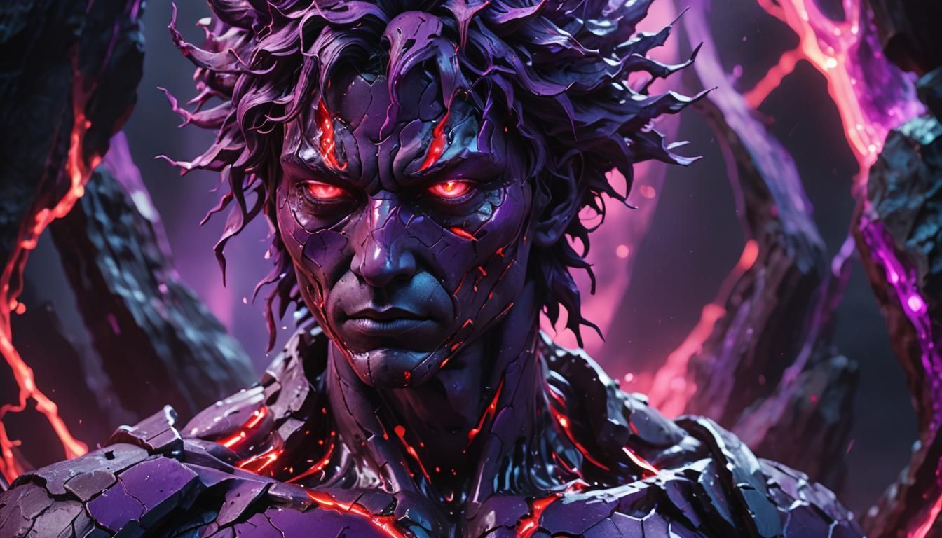 Cracked Stone Statue Bleeding Red Paint in Anime Style