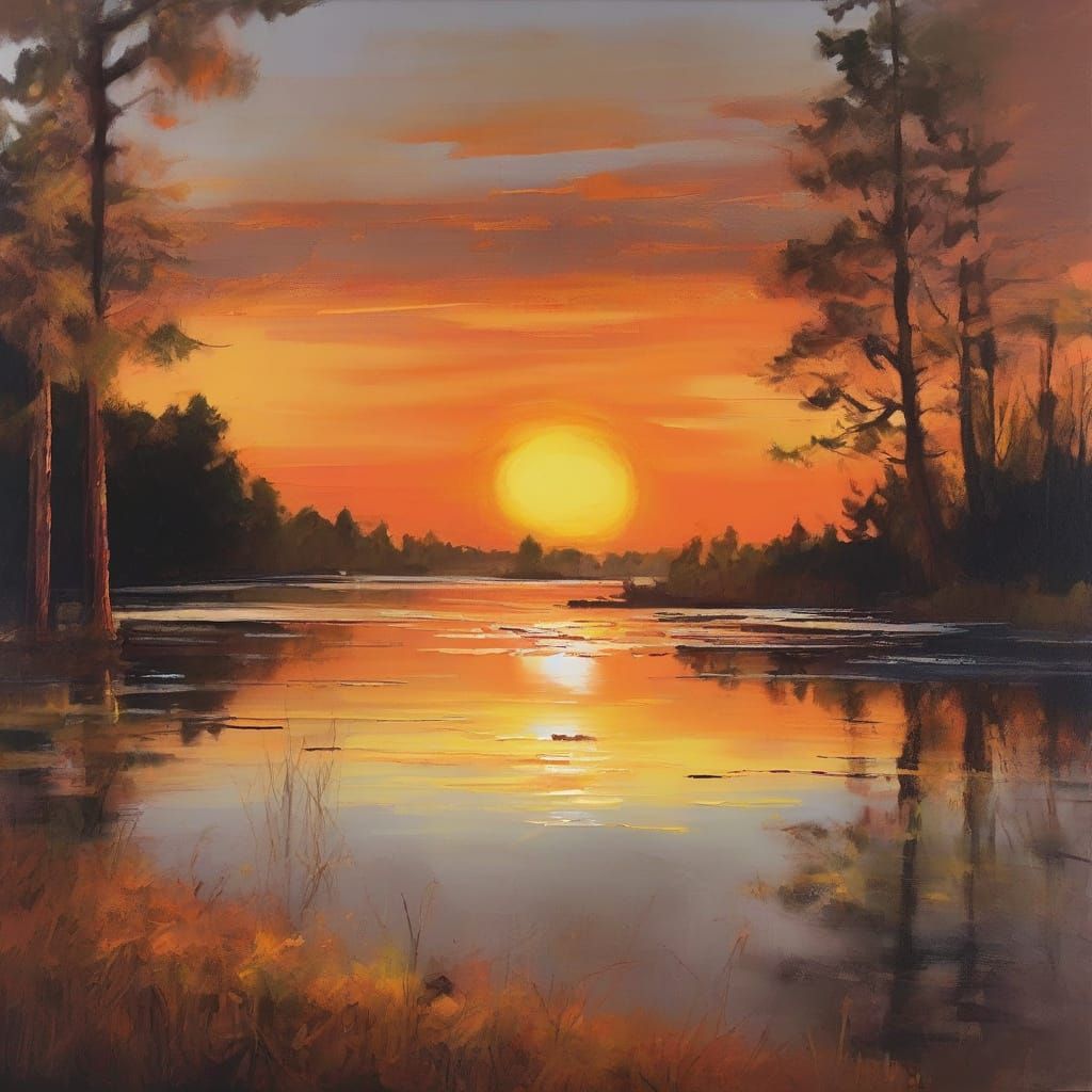 Impressionist Gouache: Solitary Figure by a Mirror Lake