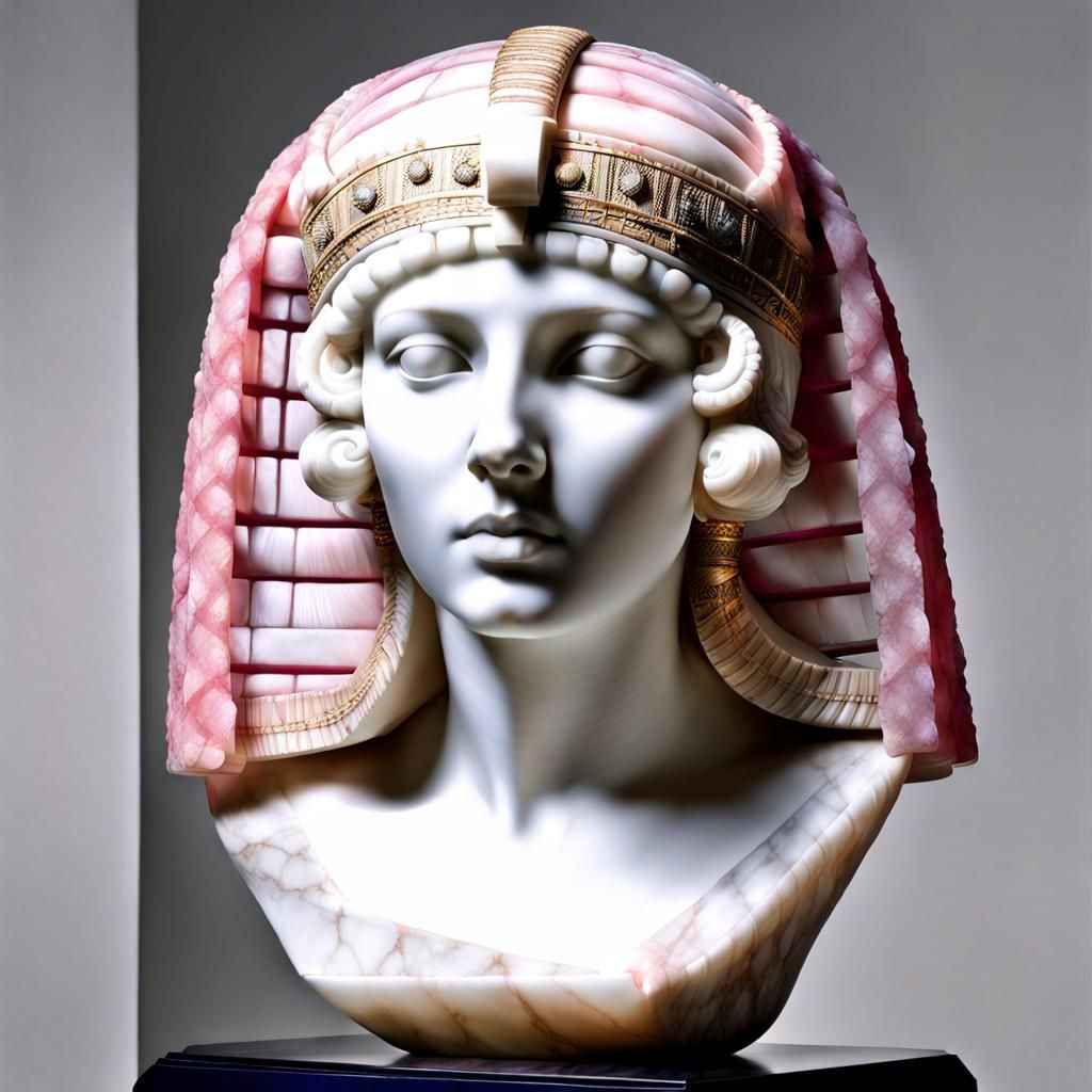 Marble Bust of Cleopatra in Pink Lace Veil