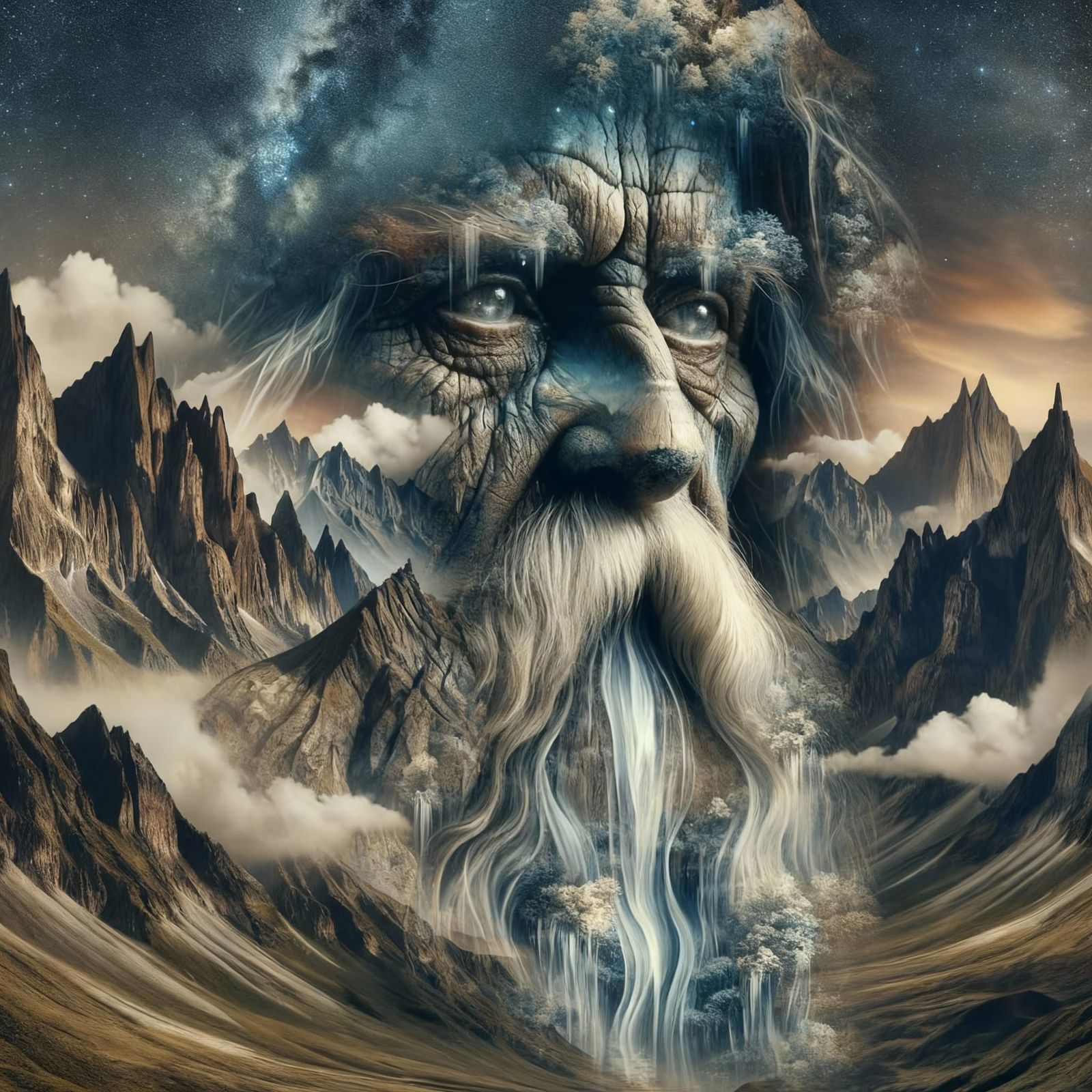 Wizard's Wisdom Merged with Mountain Majesty in Double Expos...