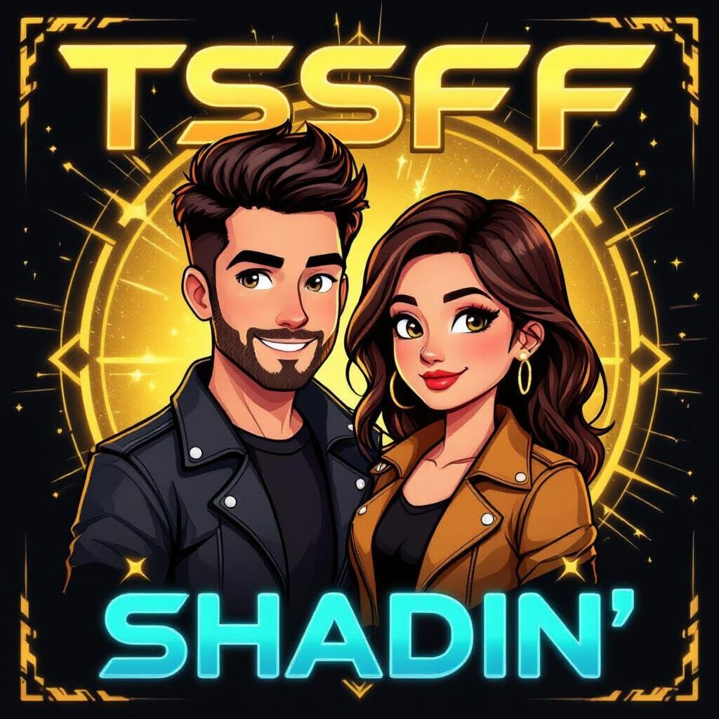 Stylized E-sports Couple in Cartoon Style with Glowing Accen...