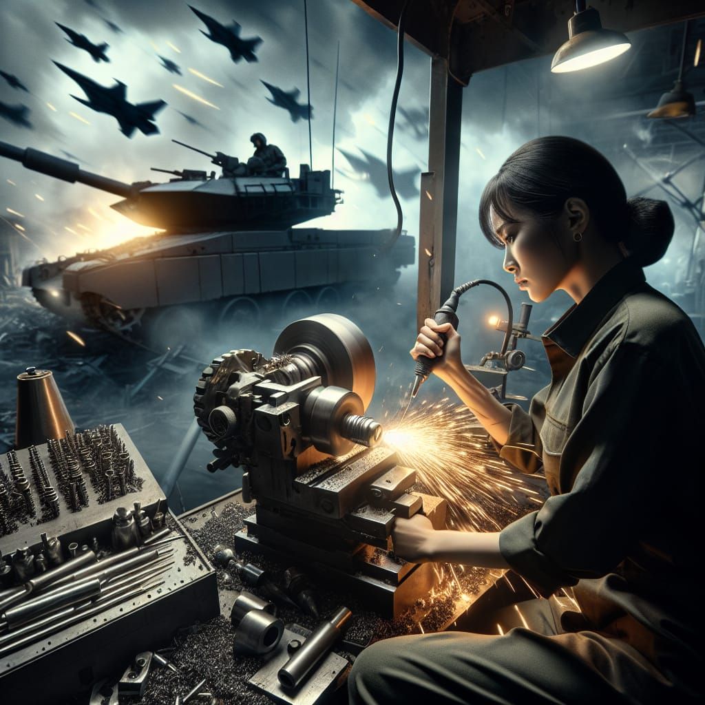 Resilient Factory Worker Manufacturing Tank Parts During Att...