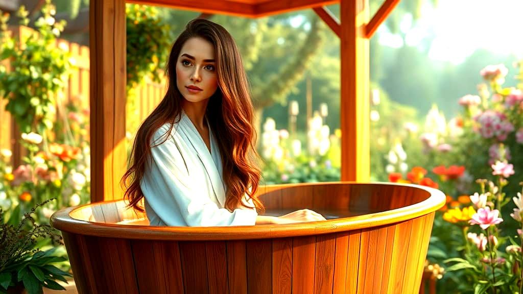 Woman in Flowery Garden Bath, Hyperrealistic Style