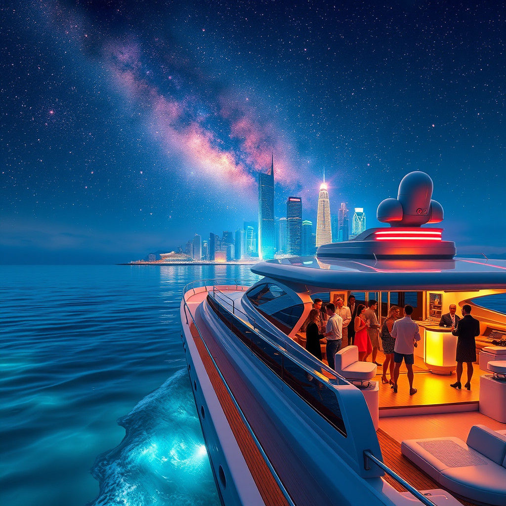 Luxury Yacht Under Starry Sky in Science Fiction Style