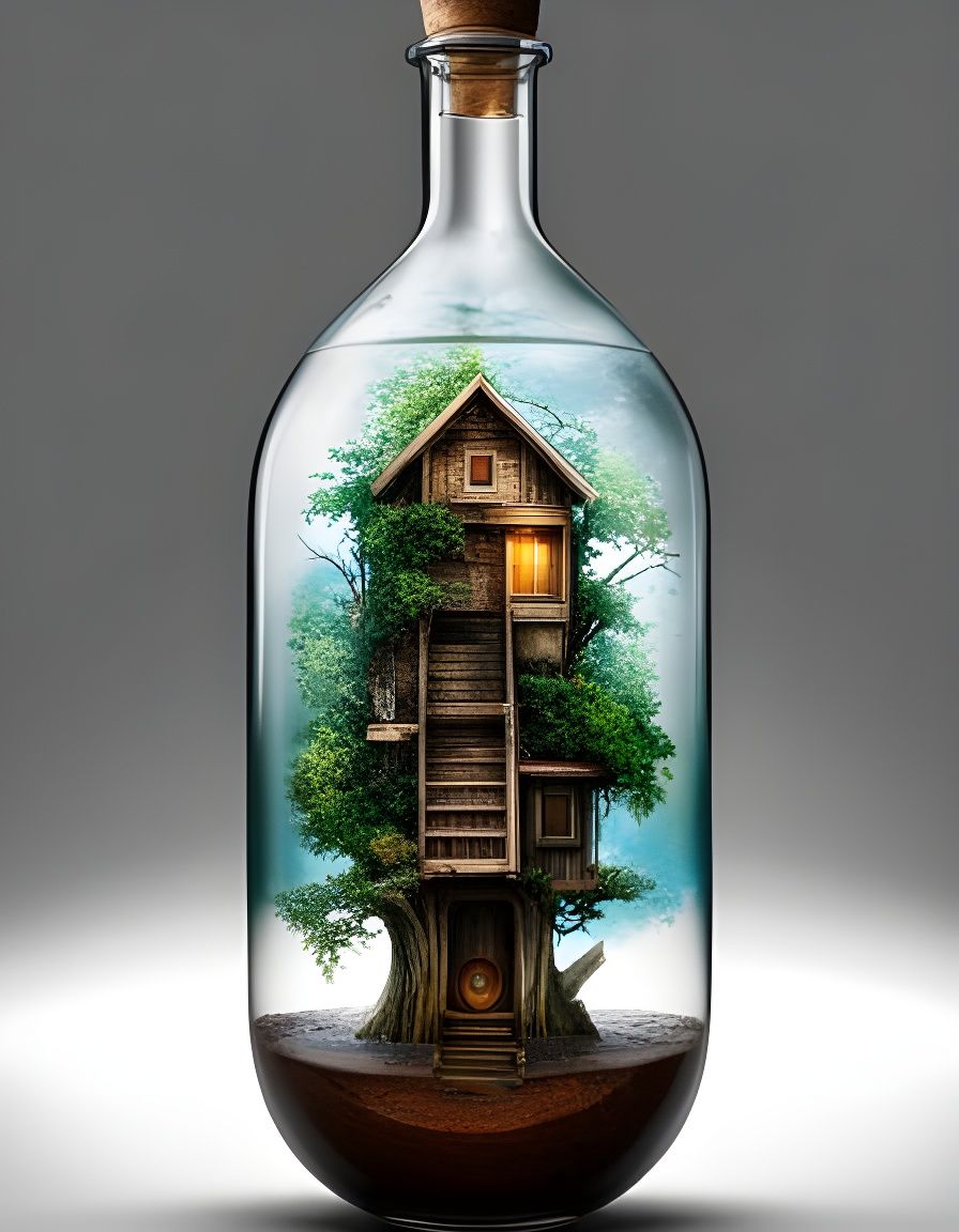 Treehouse in a Bottle: Fantasy Landscape Painting