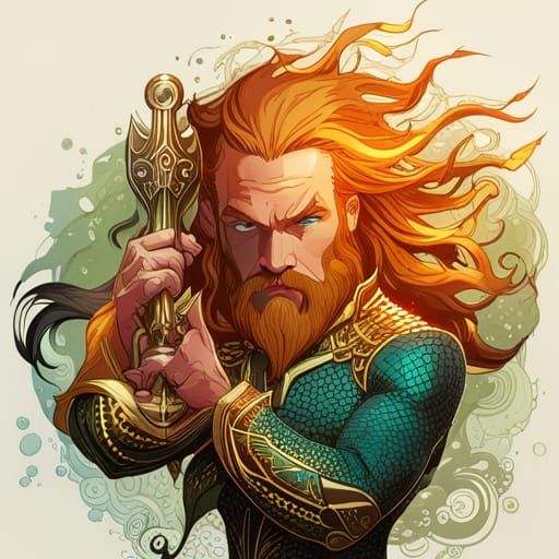 Aquaman in Luminous Colors with Golden Outlines