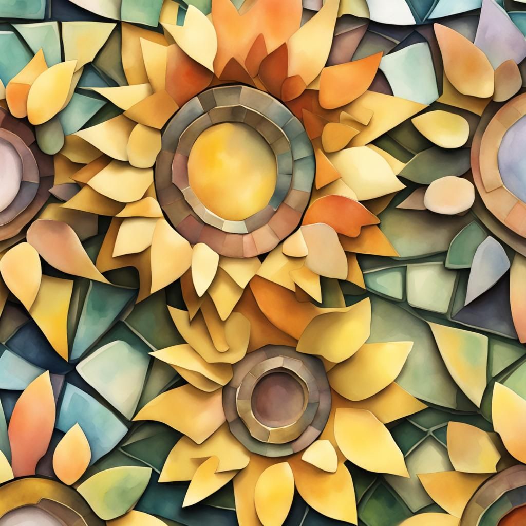 Junk Journal Background, 3d Abstract Shapes Mosaic Watercolor, Sunflower Color Palette, 3d Shading, Detailed