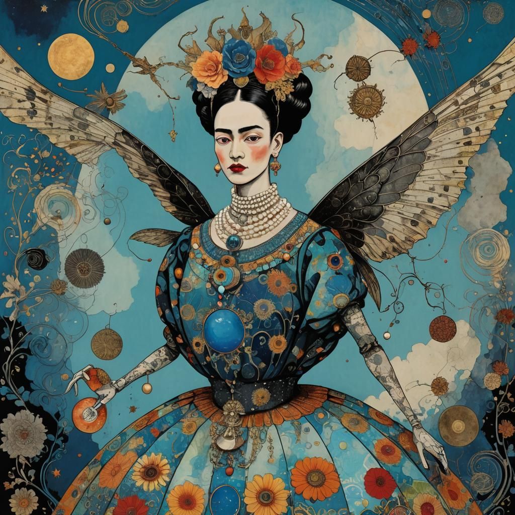 Funky Alien Female with Pearls, Gothic Illustration