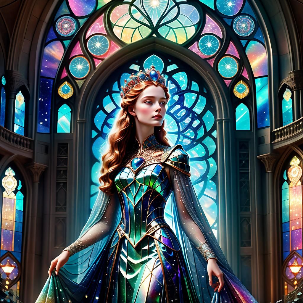 Queen Persephone in Epic Futurism Utopian Palace