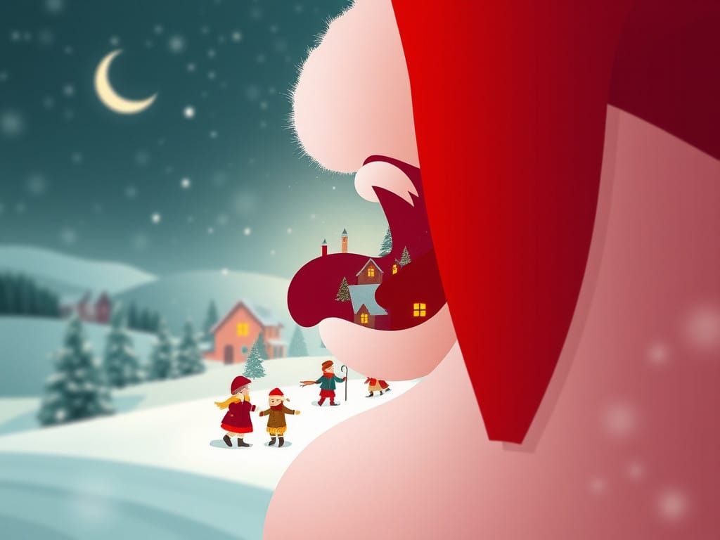 Whimsical Christmas Scene Unfolds from Santa's Silhouette