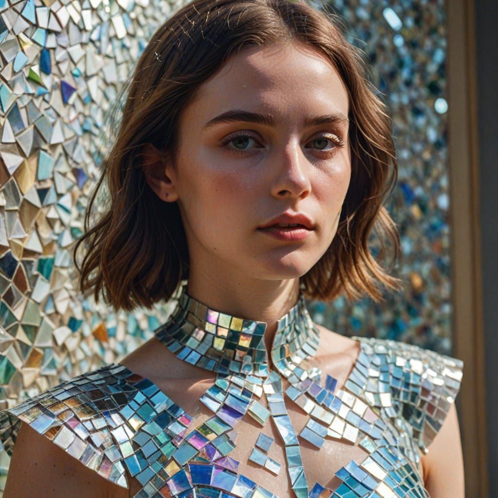 Surreal Woman in Iridescent Glass Dress