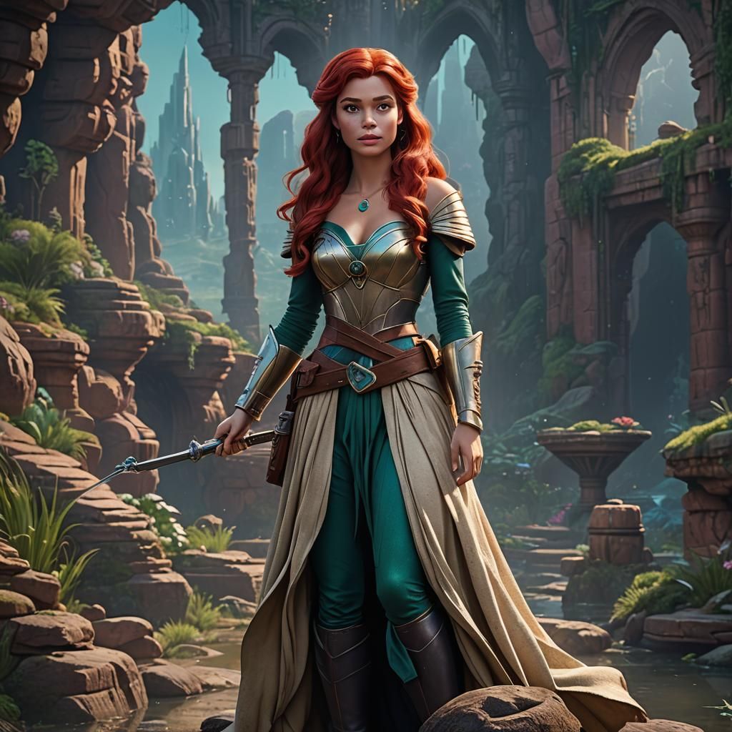 Ariel as Jedi in Disney Animation Style