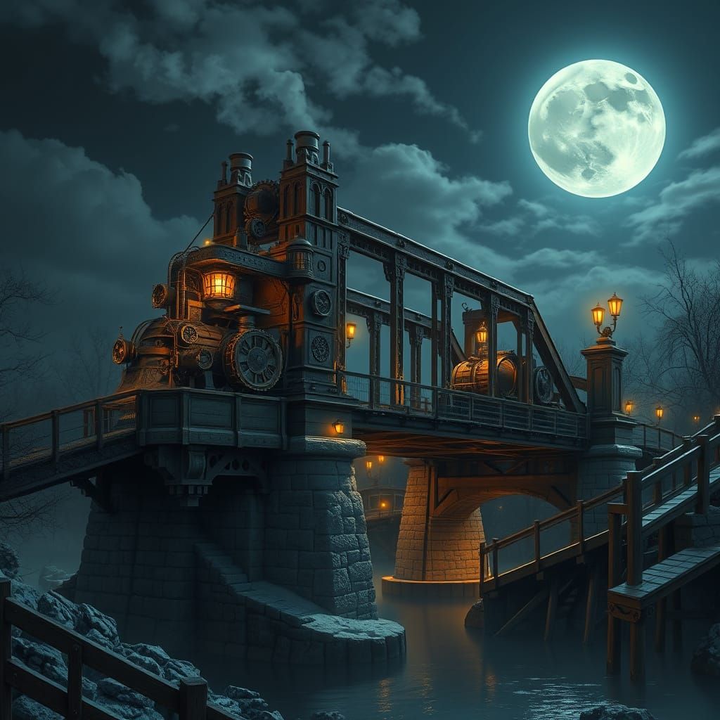 Steampunk Bridge of Moonlit Dreams