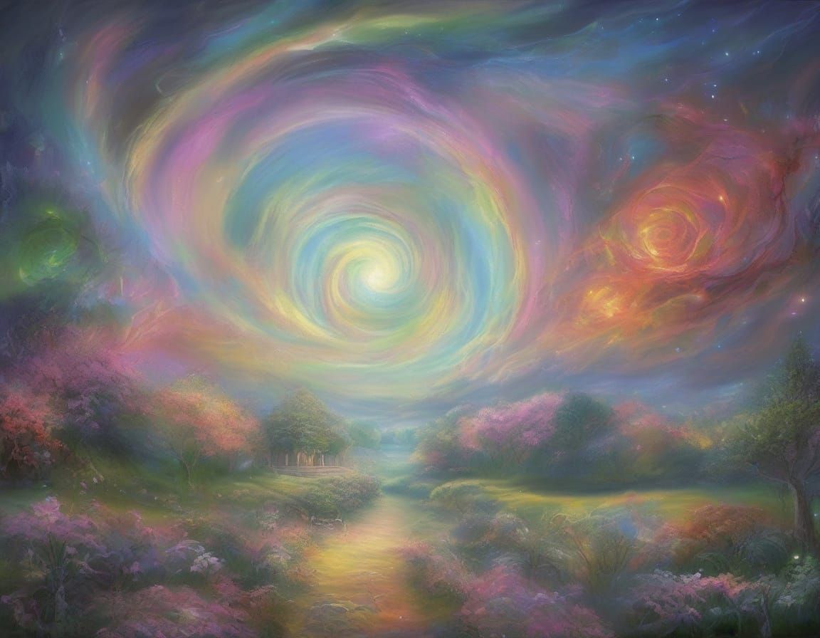 Surreal Gardens Swirling with Ethereal Cosmic Light