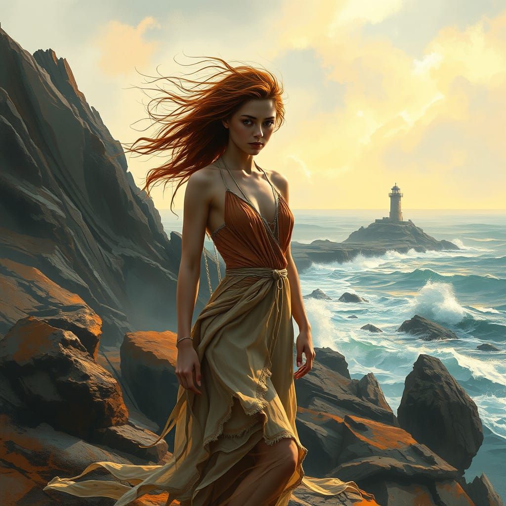 Stormy Futuristic Coastline in Bold Brushstrokes