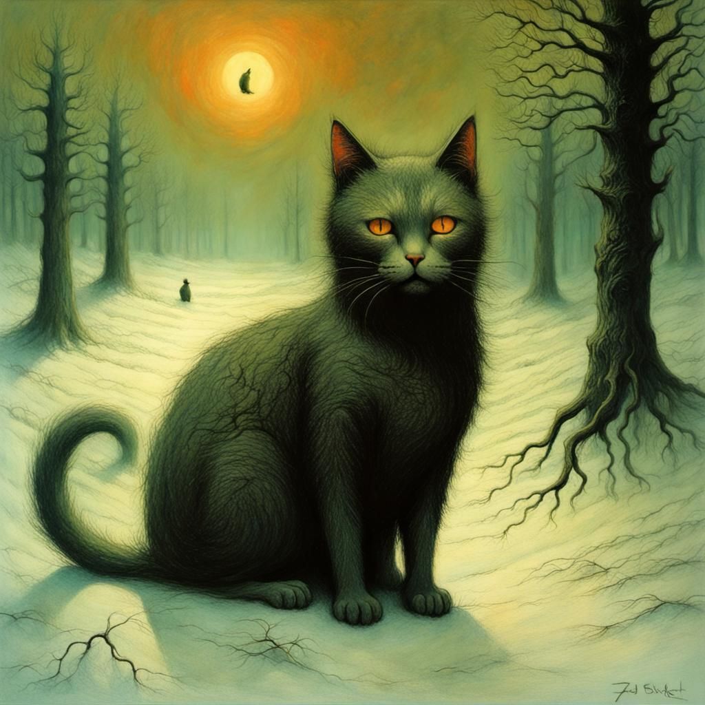 Surreal Yule Cat of Dark Fantasy Art