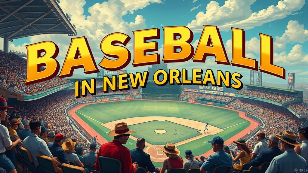A vintage-style poster titled “Baseball in New Orleans” feat...