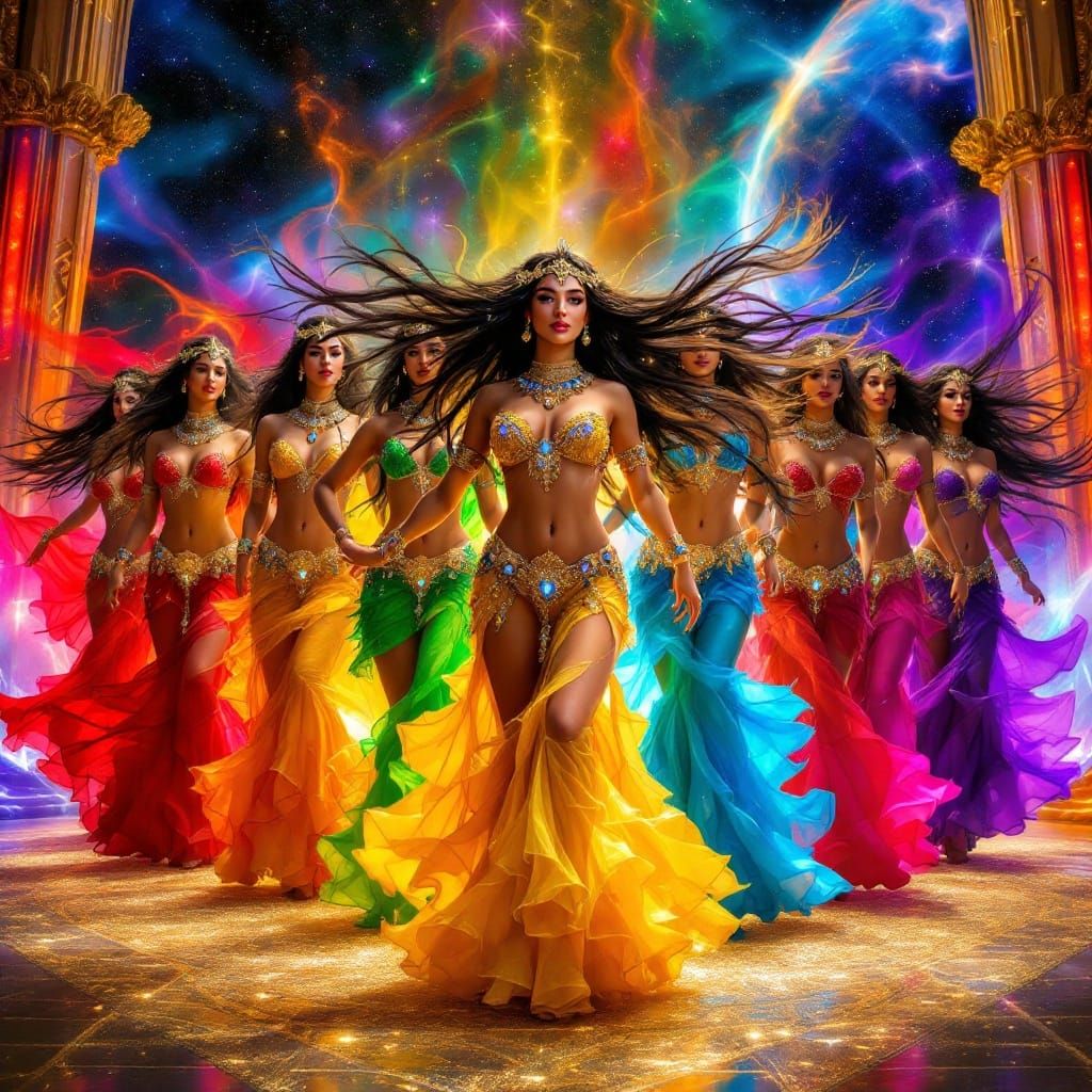 Rainbow Belly Dancers in Space with Isis Wings