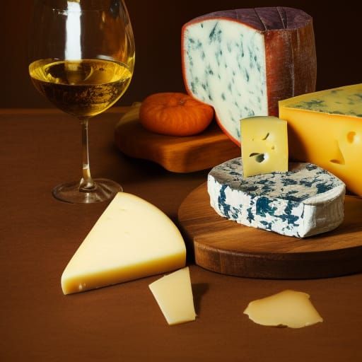 Hyperrealistic Cheese and Wine Still Life