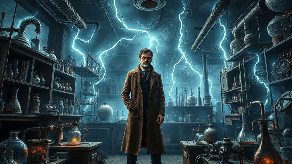 Victorian Scientist's Lab in Abstract Fractal Style