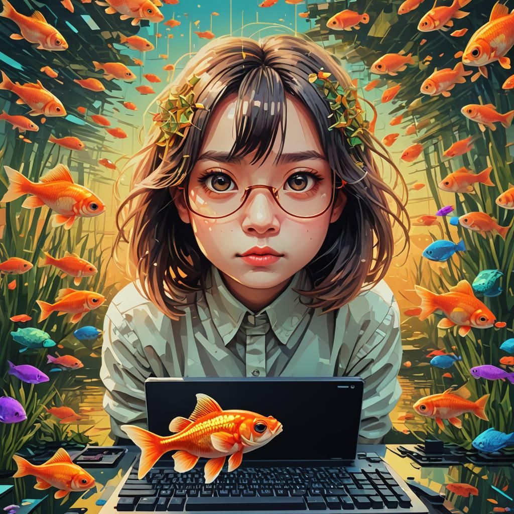 Pixelated Goldfish Portrait in 80s Pixel Art Style