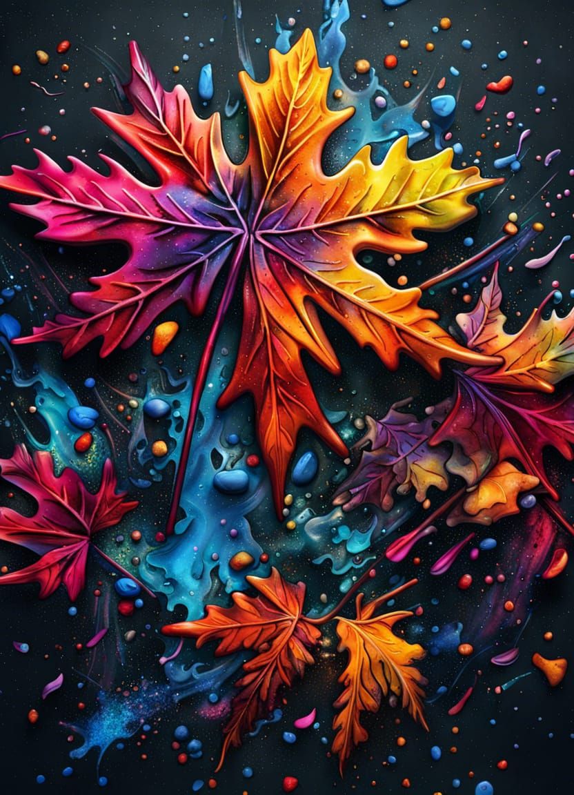 Cosmic Autumn Leaves in Detailed Graffiti Art