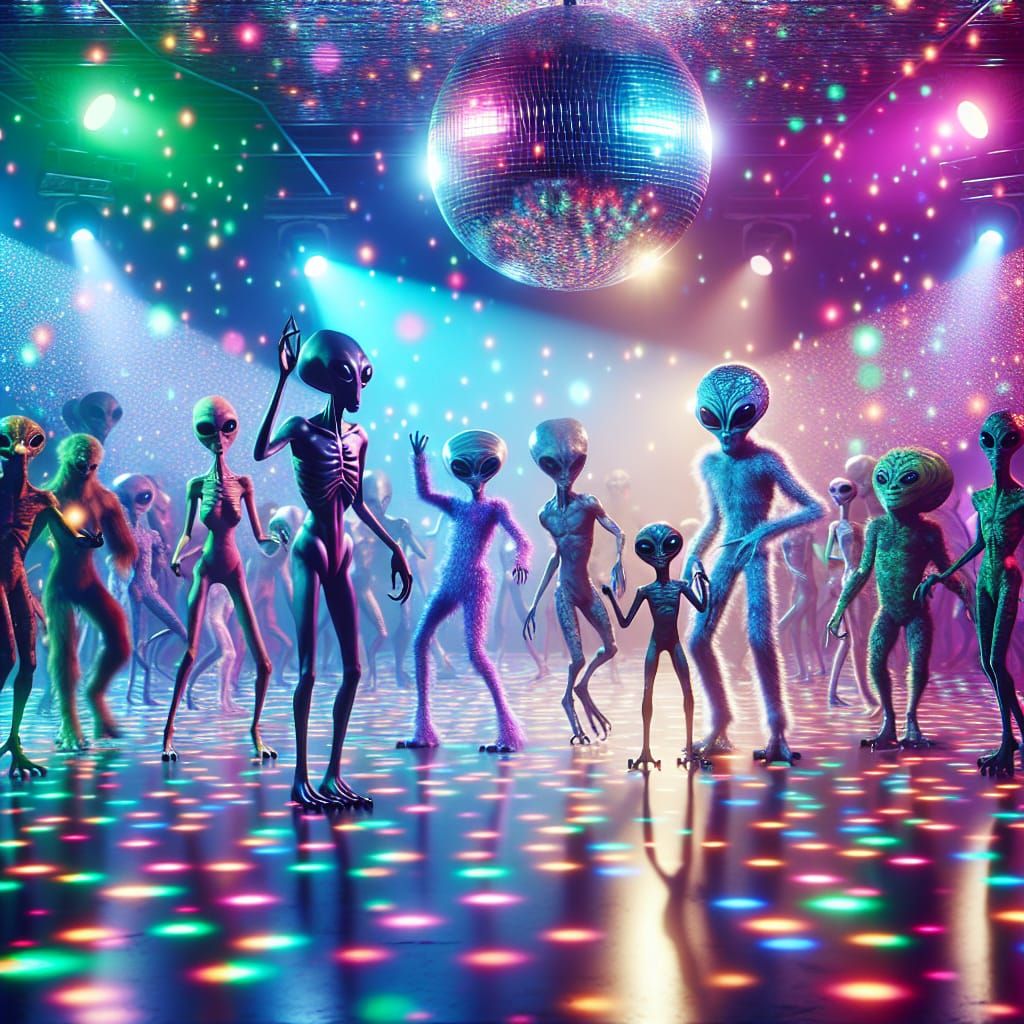 Extraterrestrial Dance Party Under Disco Ball Lights